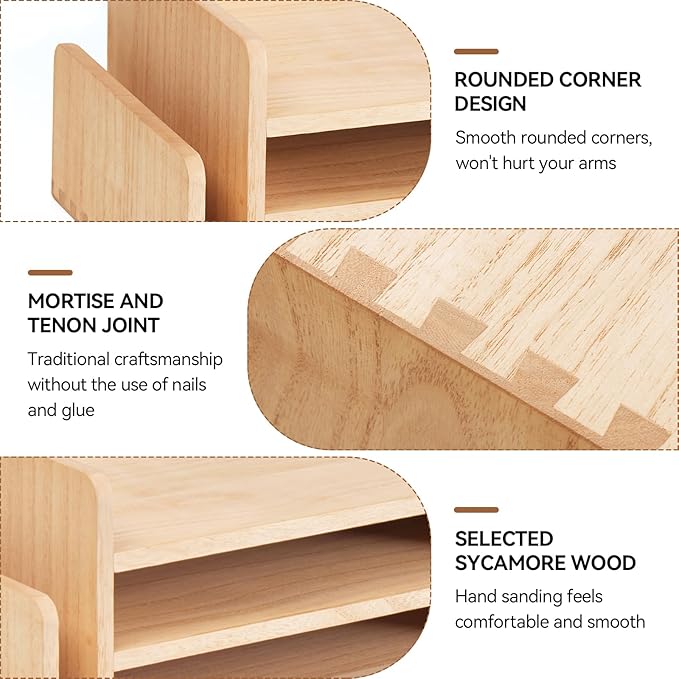 KIRIGEN Wood 3-Tier Office Desktop Document Tray - Image 3
