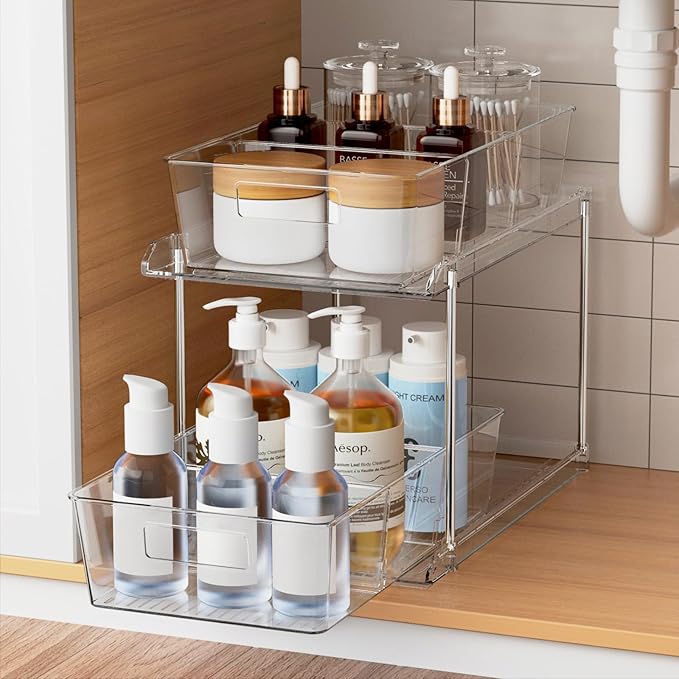 Fabspace Pull-Out Home Organizers, 2 Tier Clear Bathroom Organizer by Fabspace