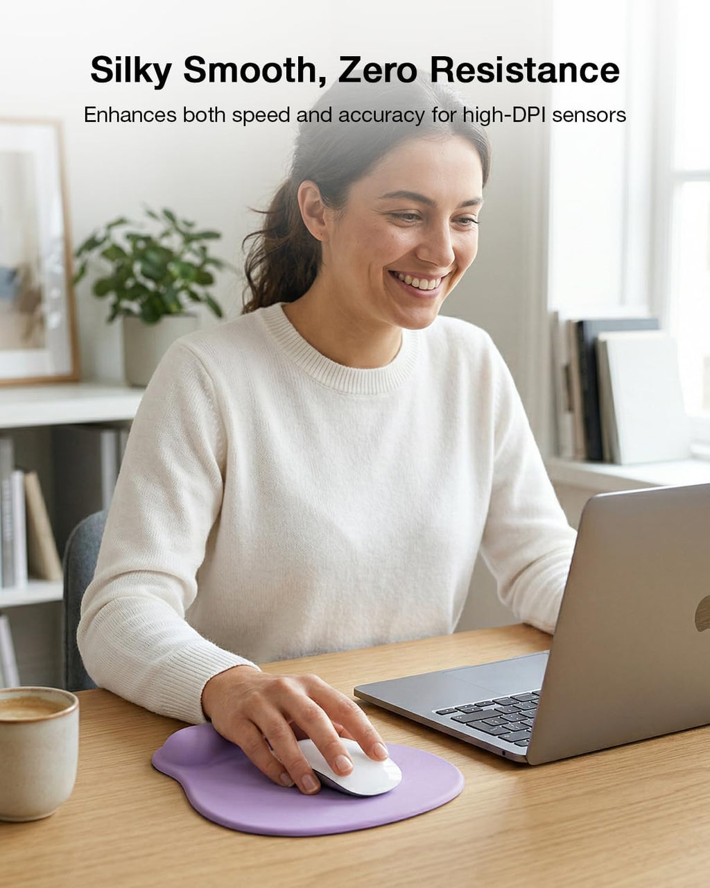 Ergonomic Mouse Pad with Gel Wrist Rest, Comfortable Cute Mousepad | with Non-Slip PU Base, Waterproof & Washable Surface, Purple Mouse Pad for Office, Home, Gaming, Computer, Laptop