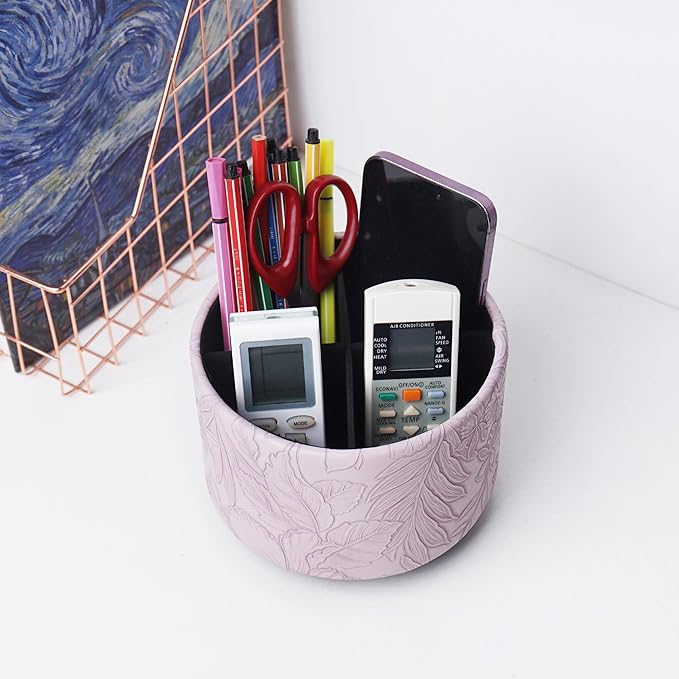 Hennaja Round Leather Art Supply Organizer, Remote Control Holder, 360 Degree - Image 6