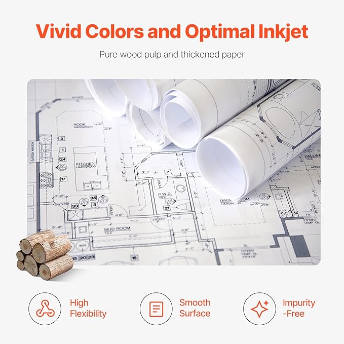 VEVOR Wide Format Paper, 24 in x 150 ft Plotter Paper, 4 Rolls CAD Bond Rolls - Image 6