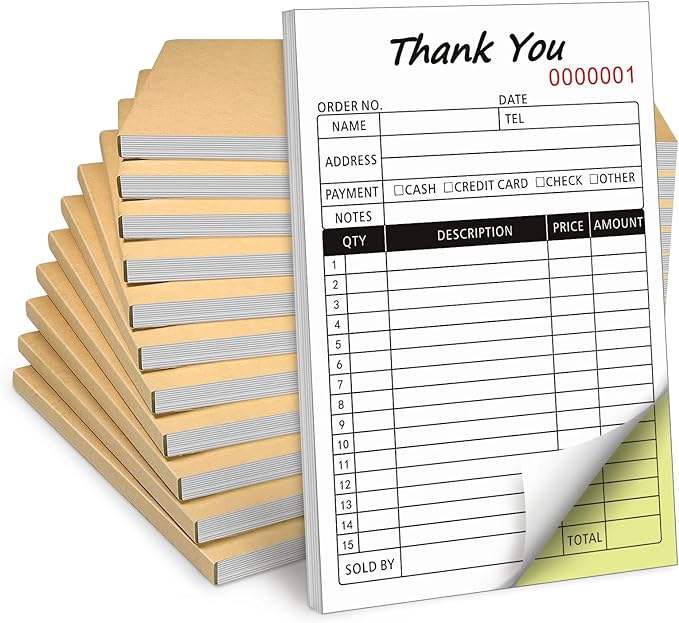 Receipt Book with Cardboard 2-Part Carbonless, Order Forms by Homvle