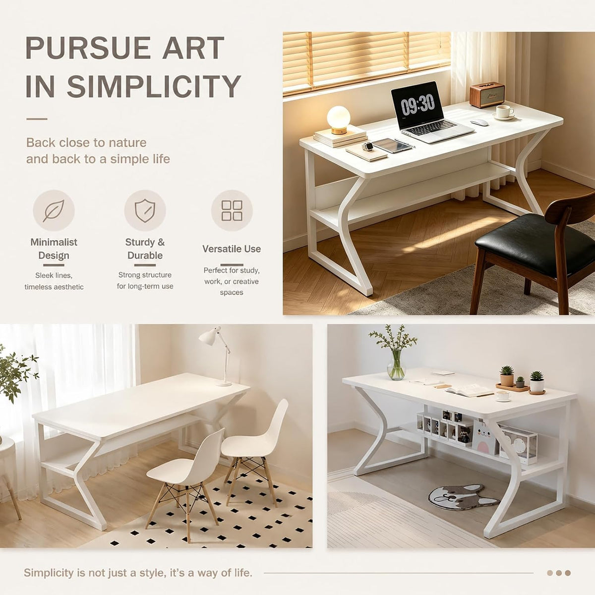 Office Desk with Storage Shelf - 39.3" Computer Writing Desk
