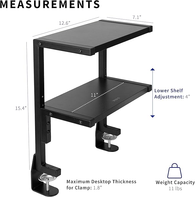 VIVO Clamp-on 13 inch Above or Below Desk 2-Tier Shelving Unit - Image 3