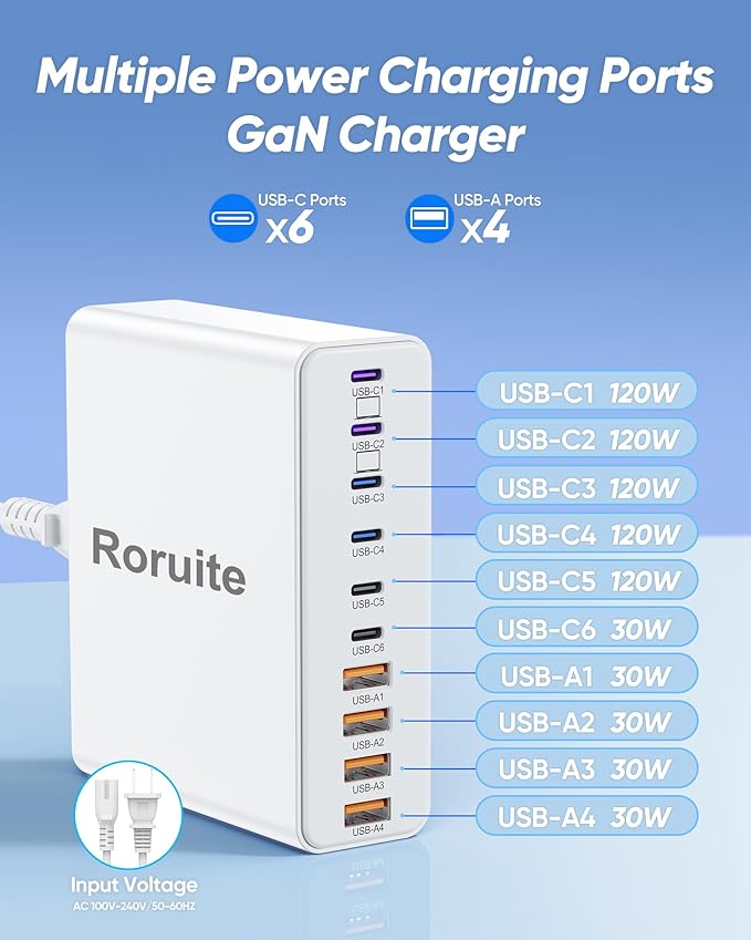 800W USB C Charging Station, 120W PD GaN5 Super Fast USB C Charger Block-10 Port - Image 4