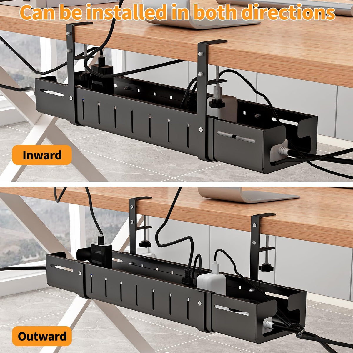 Under Desk Cable Management Tray, Expandable Length 25.2"-38.6",No ...