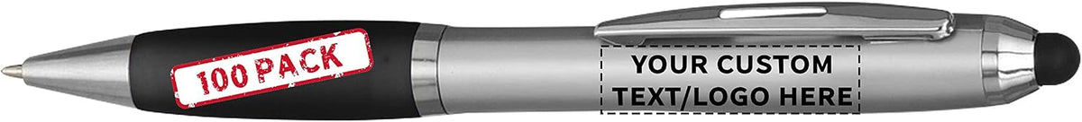 DISCOUNT PROMOS Custom Stylus Ballpoint Pens Set of 100, Personalized Bulk Pack