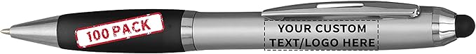 DISCOUNT PROMOS Custom Stylus Ballpoint Pens Set of 100, Personalized Bulk Pack by DISCOUNTPROMOS