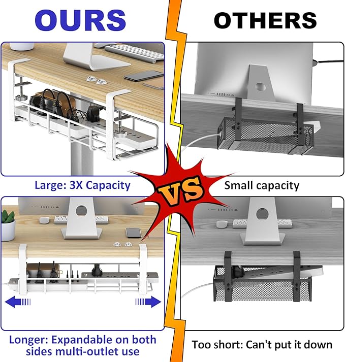 15.7” Under Desk Cable Management Tray, No Drill Steel Cable Tray Organizers - Image 2