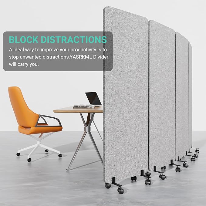 Soundproof Room Divider W/Wheels, 66in Office Dividers - Image 2
