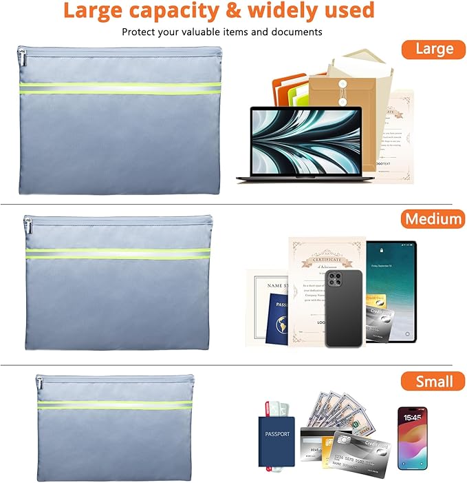 Fireproof Document Bag – 3 Pack Fireproof & Water- proof Document Organizer | - Image 3