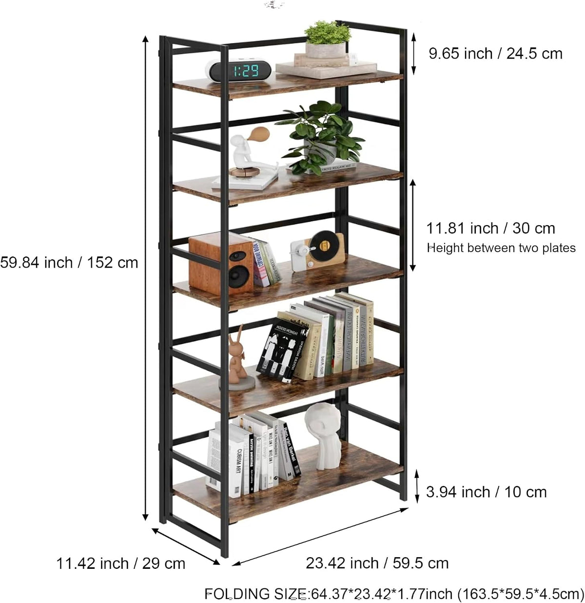 BHG Vintage Multifunctional Folding Bookshelf, No-Assembly Plant Stand Storag...