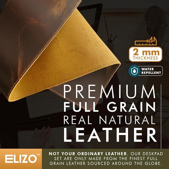 Elizo Real Leather Desk Mat Set Large Desk Cover Desk Blotter Protector - Image 3