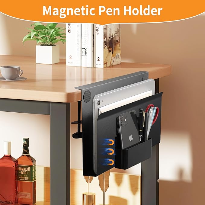Henitol Desk Side Storage with Pen Holder, No Drill Hanging Desk Organizer - Image 6