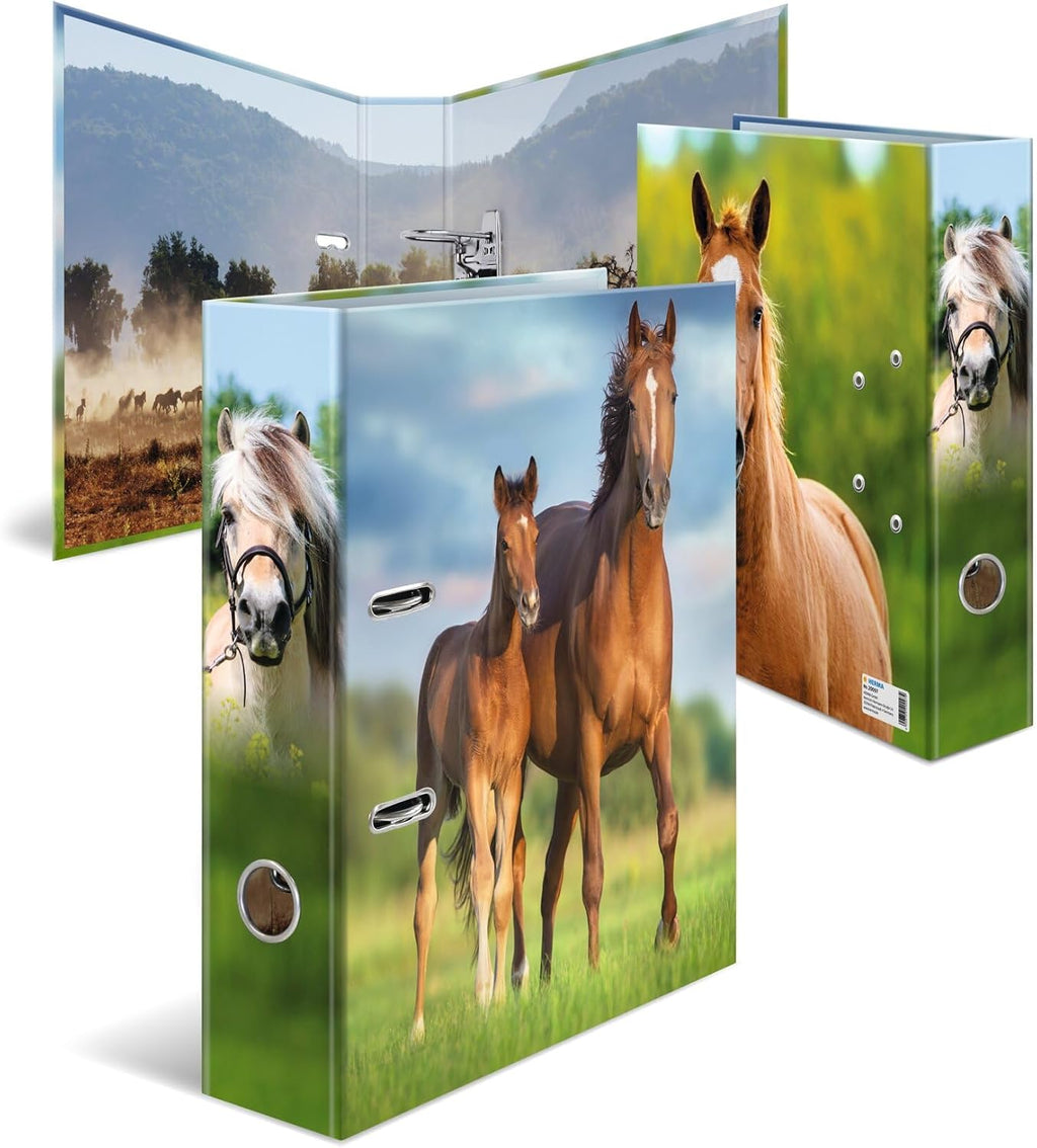 Herma Folder A4 Animal Motifs Set, 10 Pieces, 7 cm Wide, Children's Ring Binder with Animal Motif, Colourful Lever Arch File with Inner Print for Boys and Girls