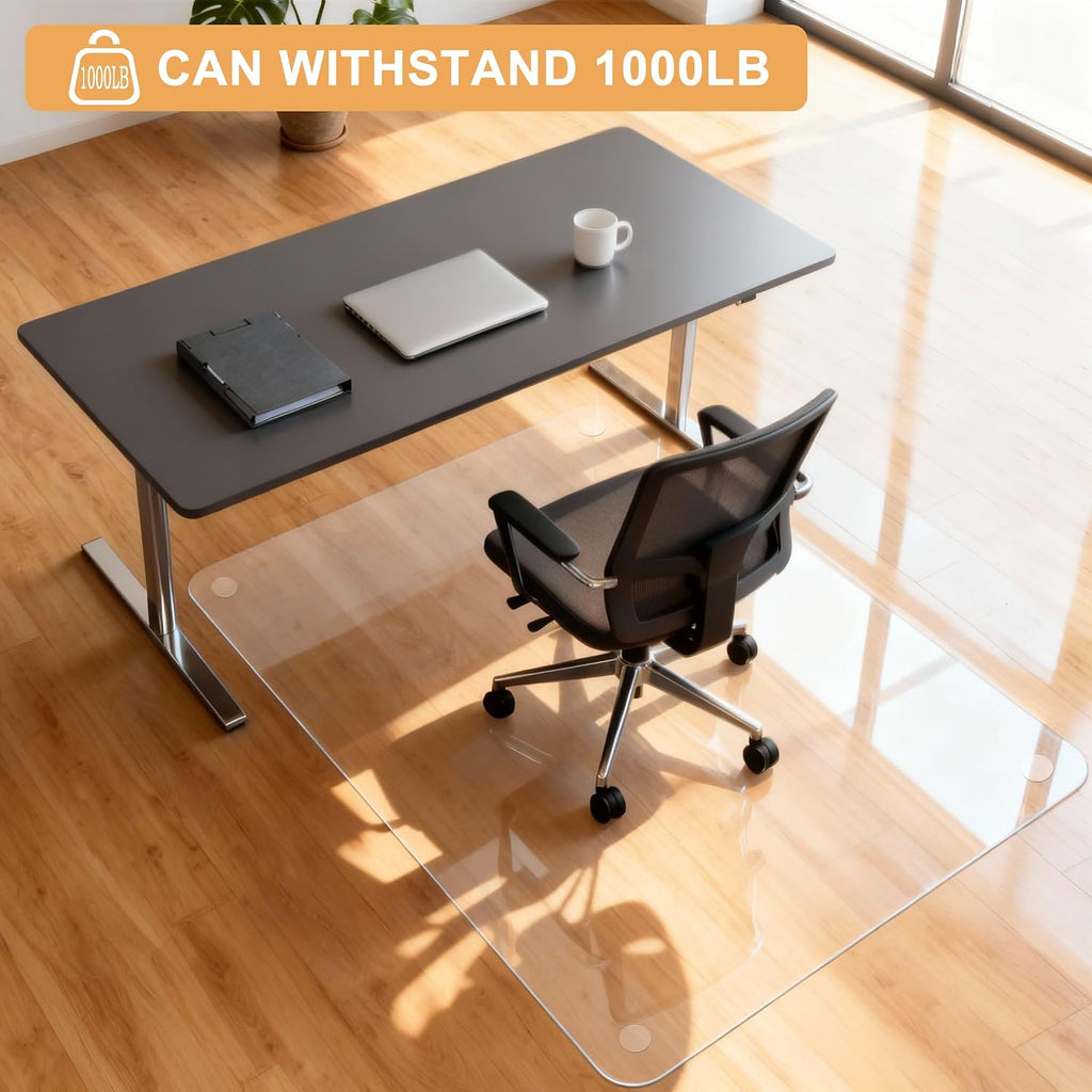 Azadx Tempered Glass Chair Mat for Carpet 32" x 48" Heavy Duty Chair Mat | 1/5" Thick for Carpeted Floor/Hard Floor Easy Glide Carpet Protector with Round Corner and Polished Edge, Scratch-Resistant