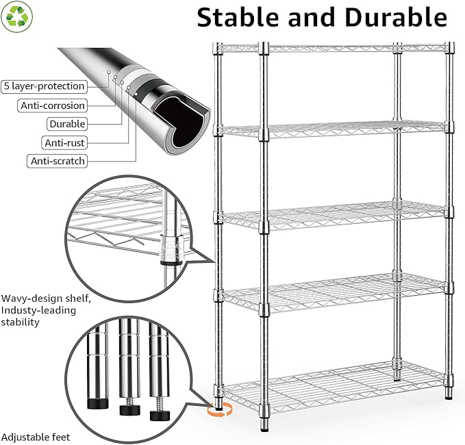 M MZG 1250 lbs Steel Heavy Duty 5-Tier Utility Shelving Unit Steel Organizer - Image 4