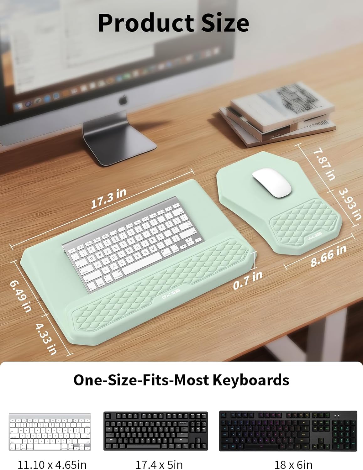 3-in-1 Ergonomic Keyboard Stand with Wrist Rest & Mouse Pad Set,Light Green