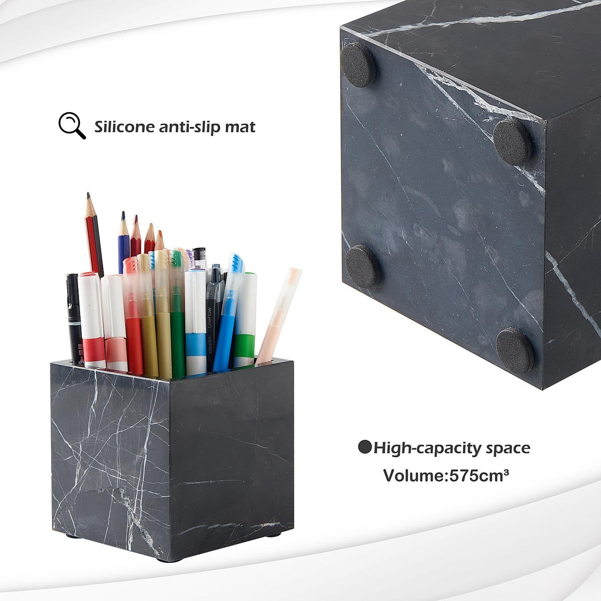3.93 Inch Square Natural Marble Makeup Brush Holder & Toothbrush Holder