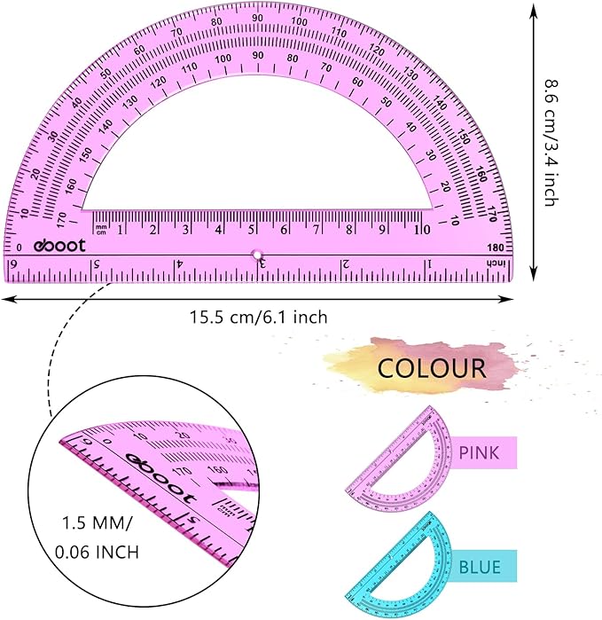 EBOOT 24 Pack Plastic Protractors Math Protractor 180 Degrees 6 Inch - Image 3