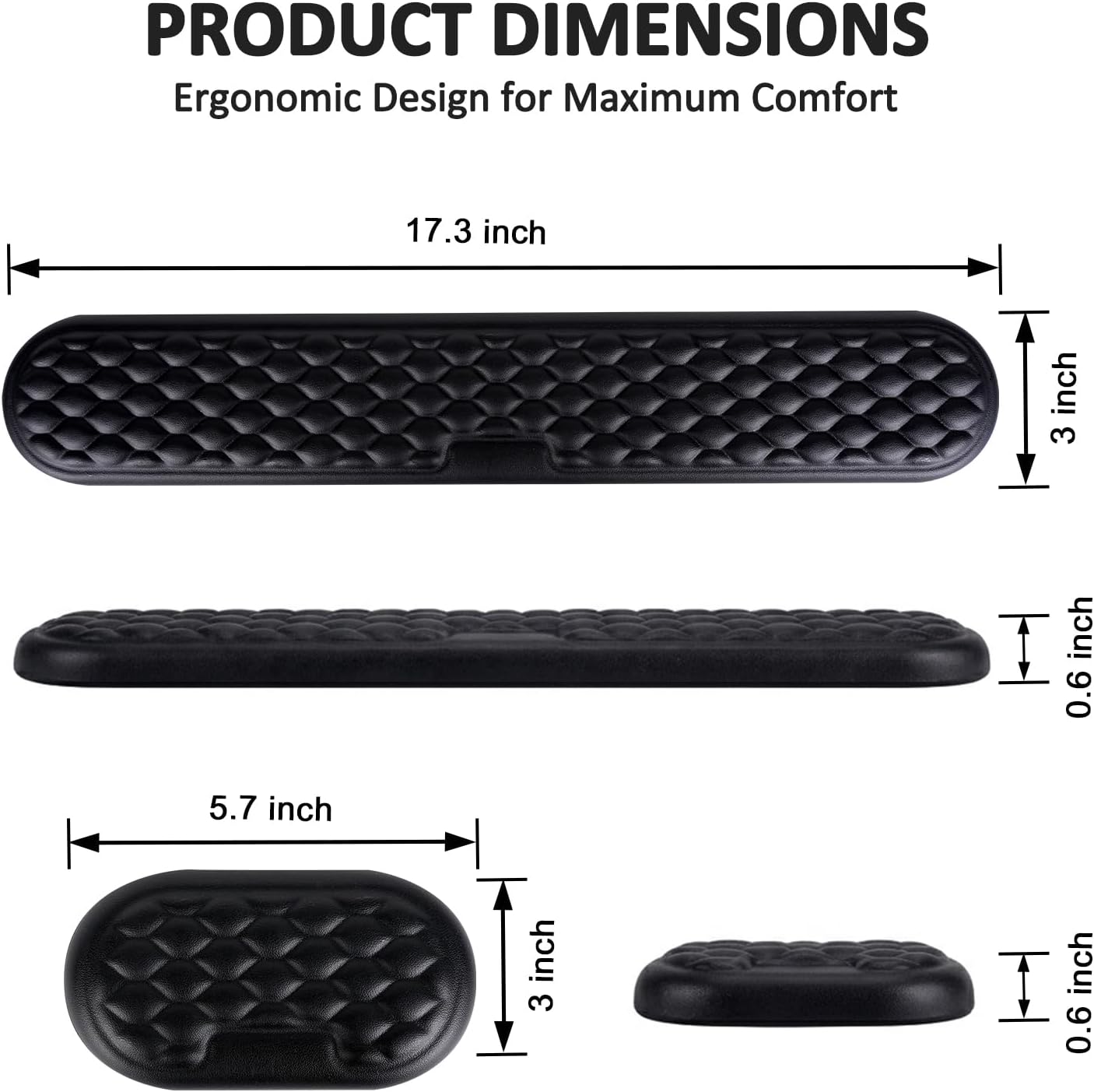 Wrist Rest for Keyboard and Mouse, Ergonomic Memory Foam Keyboard Set with Non-Slip Base, Soft Arm Cushion & Palm Support for Office, Home, Gaming & Laptop Typing, Reduces Fatigue & Strain, Black