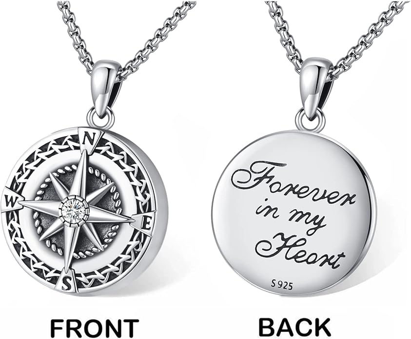 Compass Necklace for Women Men 925 Sterling Silver Pendant Urn Necklaces for - Image 4