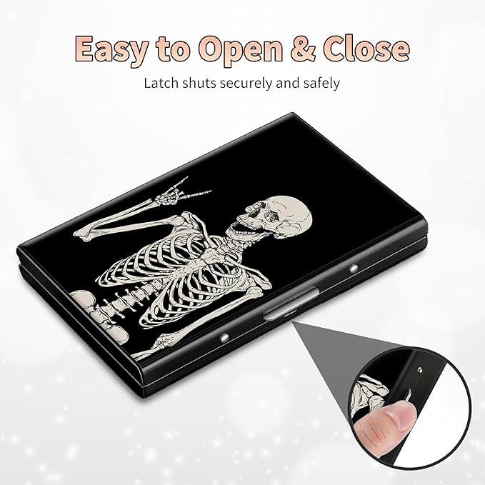 BWEGRHE Slim Credit Card Holder, Skull Skeleton RFID Blocking Metal Wallet - Image 6