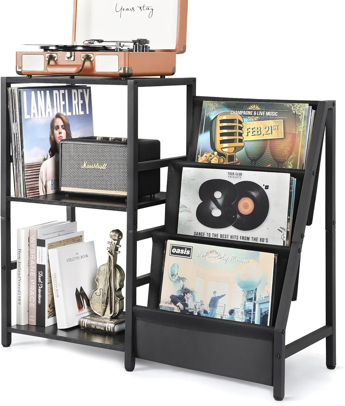 Bikoney Record Player Stand, Turntable Stand with 3-Tier Vinyl Record Storage...
