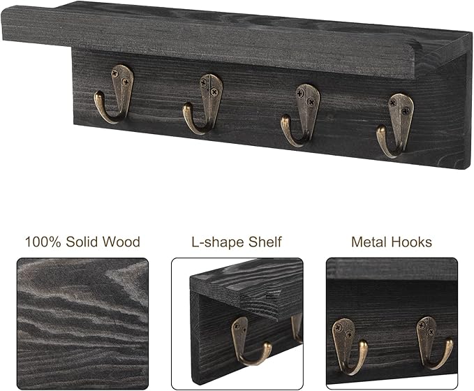 HRONRAD Rustic Key Holder for Wall, Farmhouse Wall Shelf - Image 3