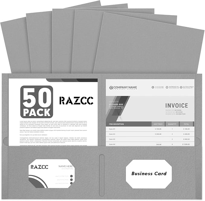 Two Pocket Folders, RAZCC 50 Pack 2 Pocket Folders Fit Letter Size Paper by RAZCC