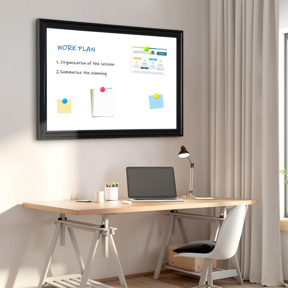 4 THOUGHT Large Dry Erase Board, 48" x 36" Magnetic Whiteboard, Black