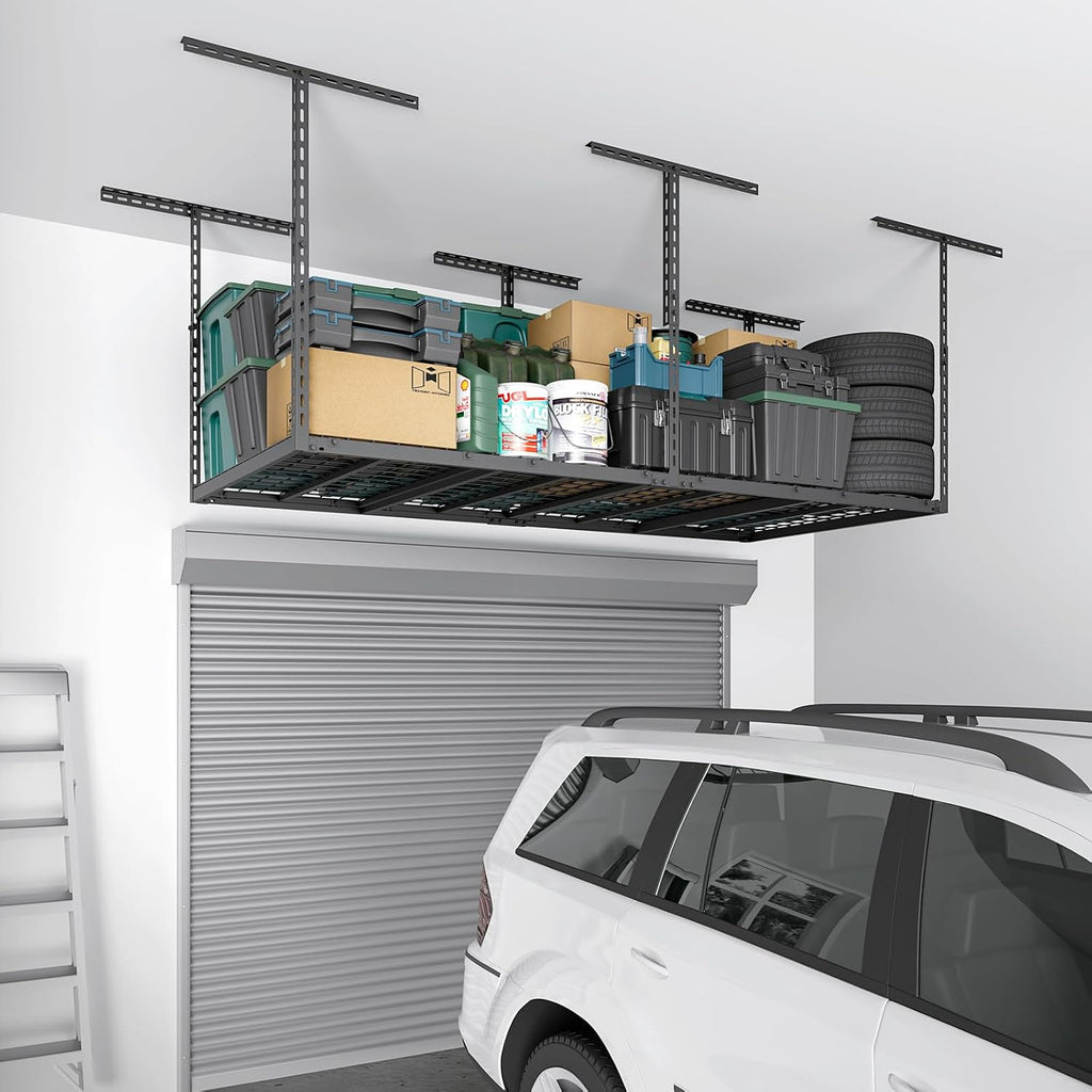 3x6 ft overhead garage storage rack,450lbs weight capacity on a desk or shelf