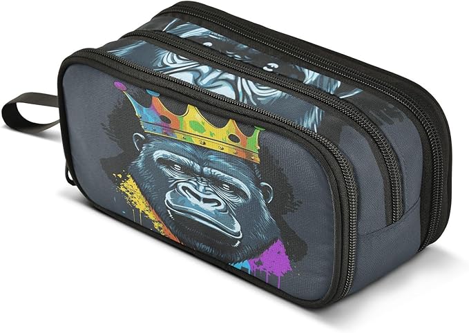 BOENLE Gorilla with Crown Pencil Case Box Boys Girls Large Pencil Pouch with by BOENLE-WELCOMEYOURCOMING