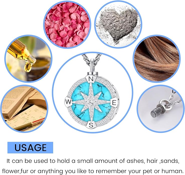 Compass Necklace for Women Men 925 Sterling Silver Pendant Urn Necklaces for - Image 4