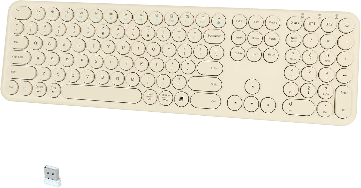 Quiet Wireless Keyboard, Round Keycaps, Low Profile Slim Design (Khaki)