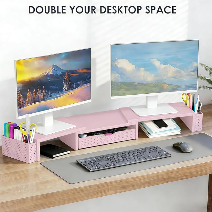 Spacrea Metal Desk Organizers and Accessories, Dual Monitor Stand Riser - Image 6