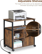 Lateral File Cabinet,Office Filing Cabinets with Socket and USB Charging Port,Modern Rolling Printer Stand with Storage for A4, Letter Size and File Folders,for Home Office, Rustic Brown