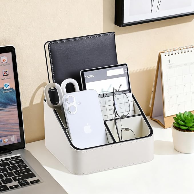 MEIBOOCH Remote Control Holder, PU Leather Small Desk Organizer - Image 3