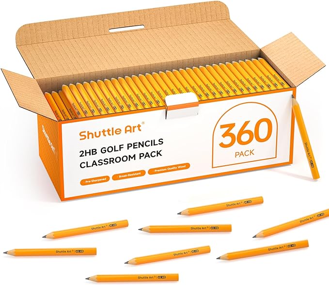 Shuttle Art 360 Pack #2 HB Golf Pencils, Wood-cased 3.5” Mini Pencils Bulk by ShuttleArt