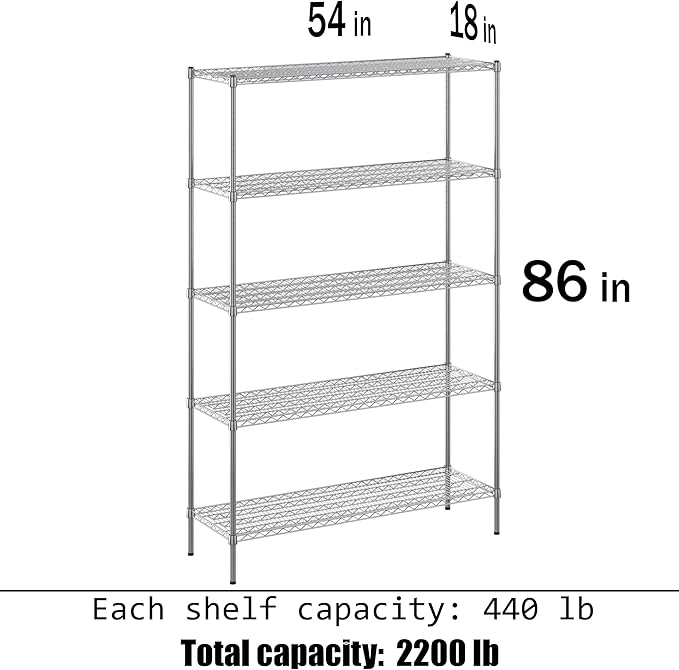 Regal Altair 18" Deep x 54" Wide x 86" Height Wire Shelving Kit | 5-Tier | NSF - Image 3