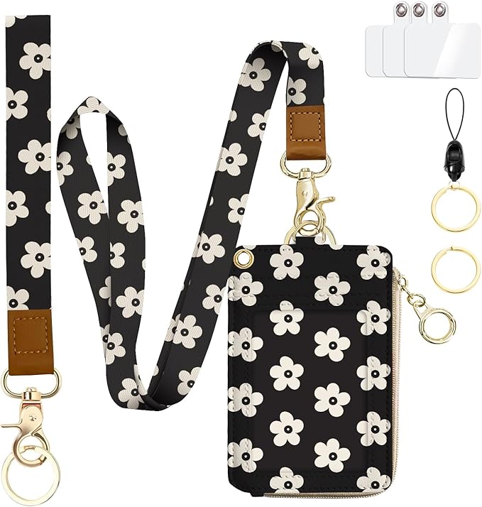 bolimoss Cute Floral Lanyard Wallet and ID Badge Holder by BOLIMOSS