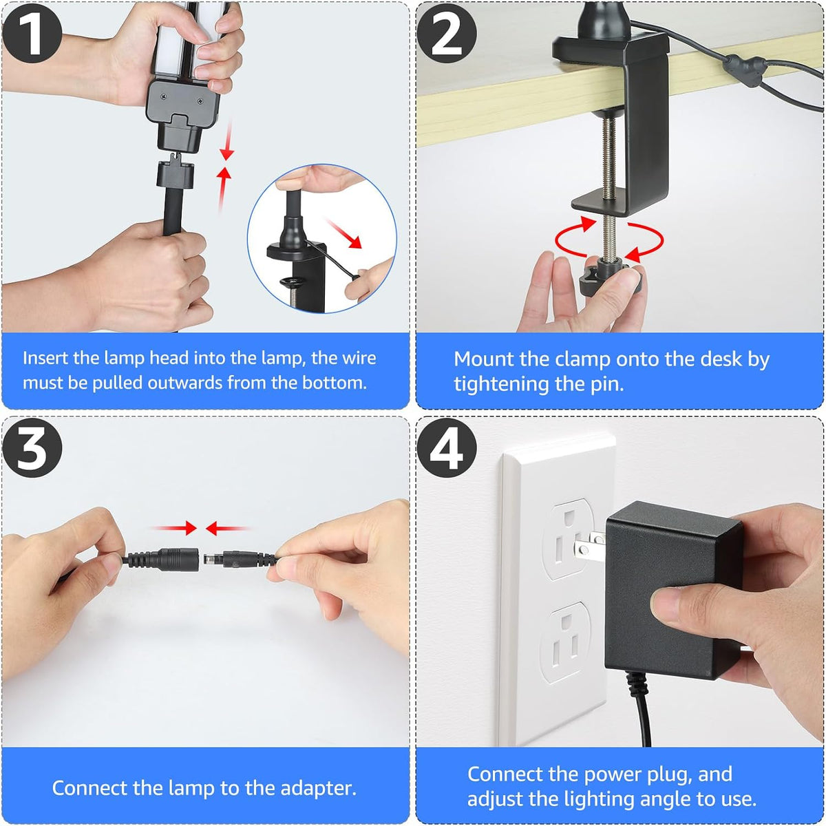 ShineTech LED Desk Lamp for Home Office, 5000K Bright Double Head Architect T...