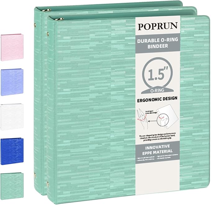 POPRUN 3 Ring Binder 1.5 Inch, Holds 325 Sheets of 8.5 x 11 Paper, Extra by POPRUN