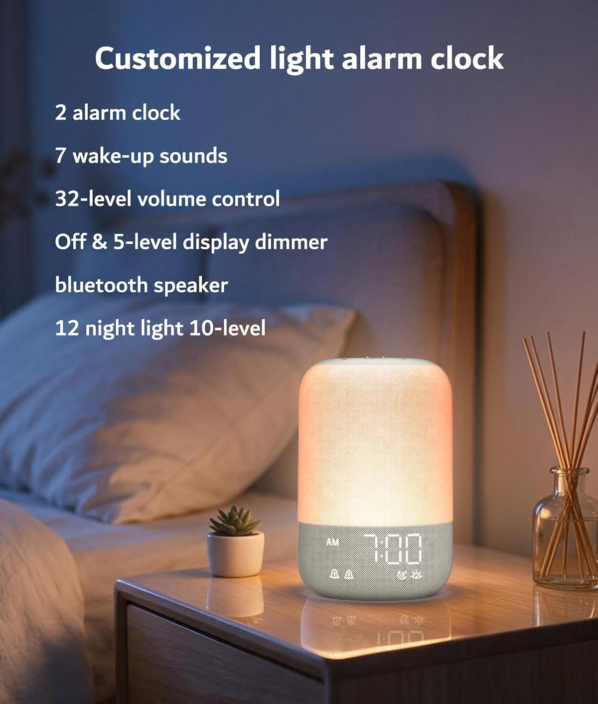 jber sunrise alarm clock, wake up light with, front angle view