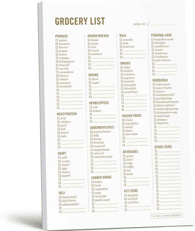 Grocery List Magnet Pad for Fridge by TwoTumbleweeds