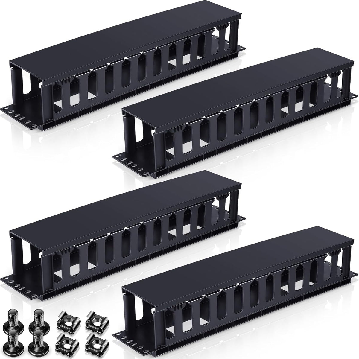 Taiyin 4 Pcs 2u 19 Inch Horizontal Cable Management Panel, 12 Slot