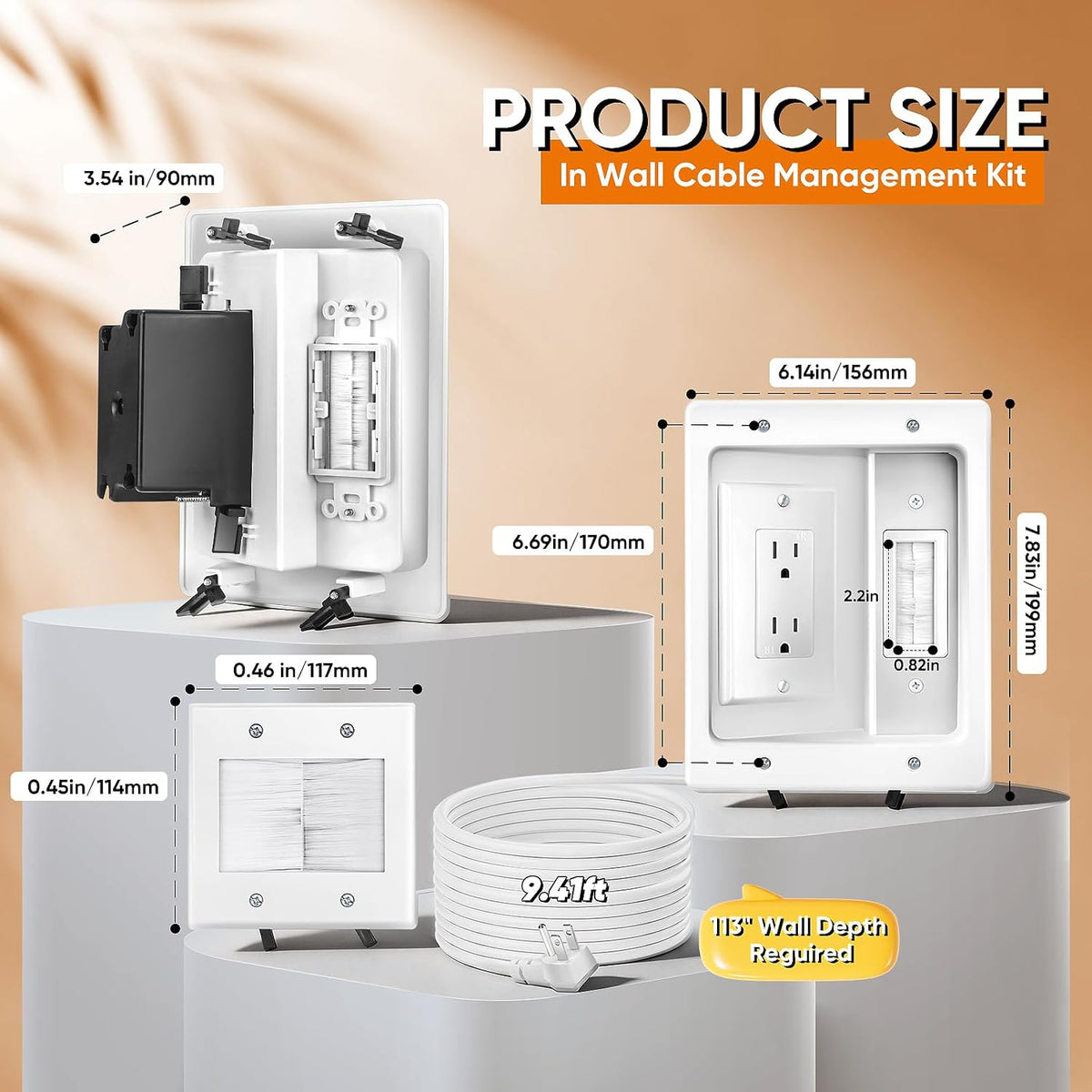 in Wall Cable Management Kit, TV Cable Hider Wall Kit with Recessed Outlet