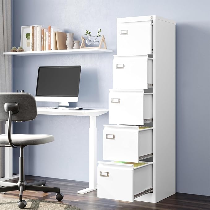 PEUKC 5-Drawer File Cabinet, 16.3" Deep Vertical Metal Filing Cabinet - Image 2