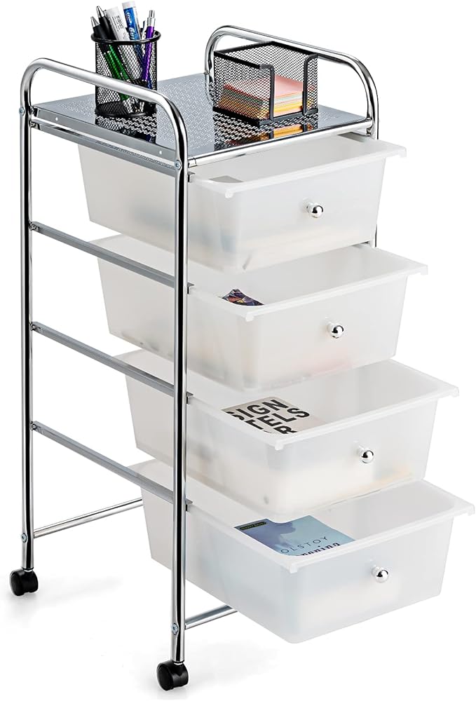 Giantex Rolling Cart with Drawers, Craft Organizer with Wheels, 4 Drawer - Image 7