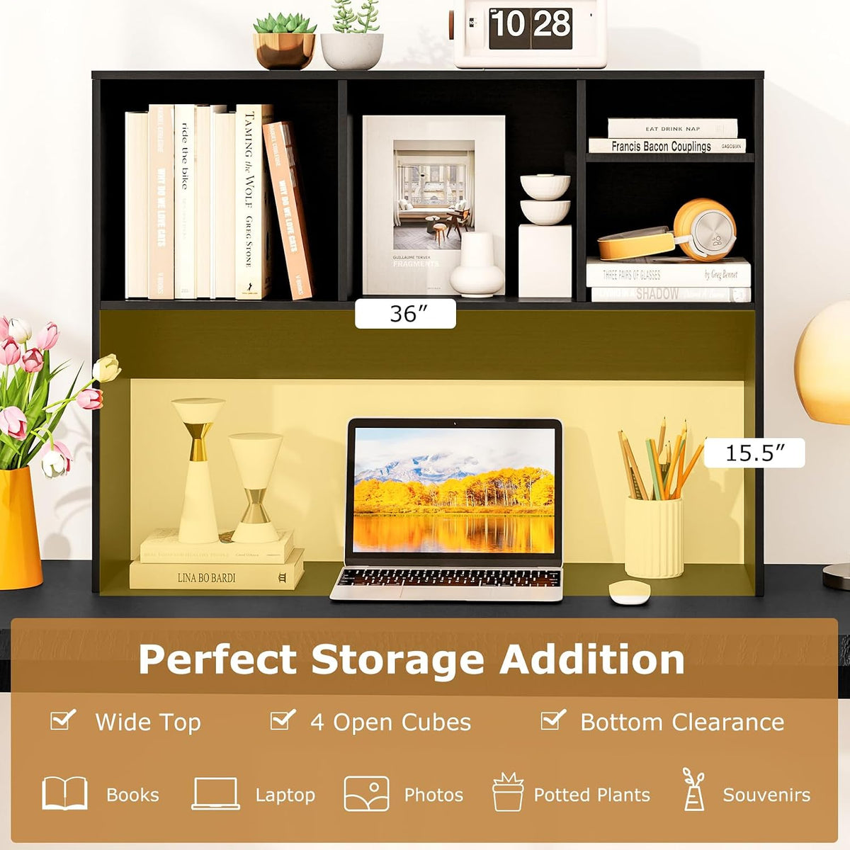 GOFLAME 4 Cubes Desktop Bookshelf, 37” Tabletop Wood Desk Shelf for Computer ...